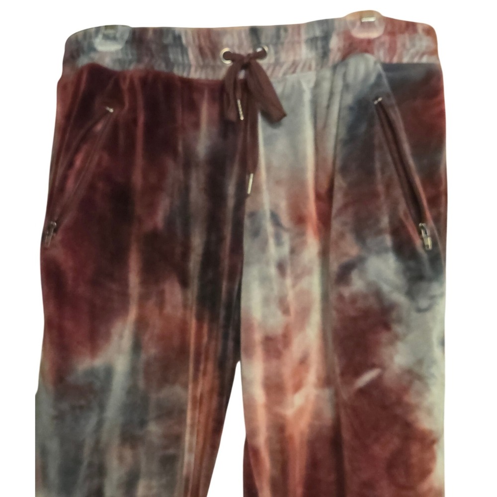 French Laundry Sport Velour Joggers Womens L Burgundy Grey Zipper Pockets Lounge